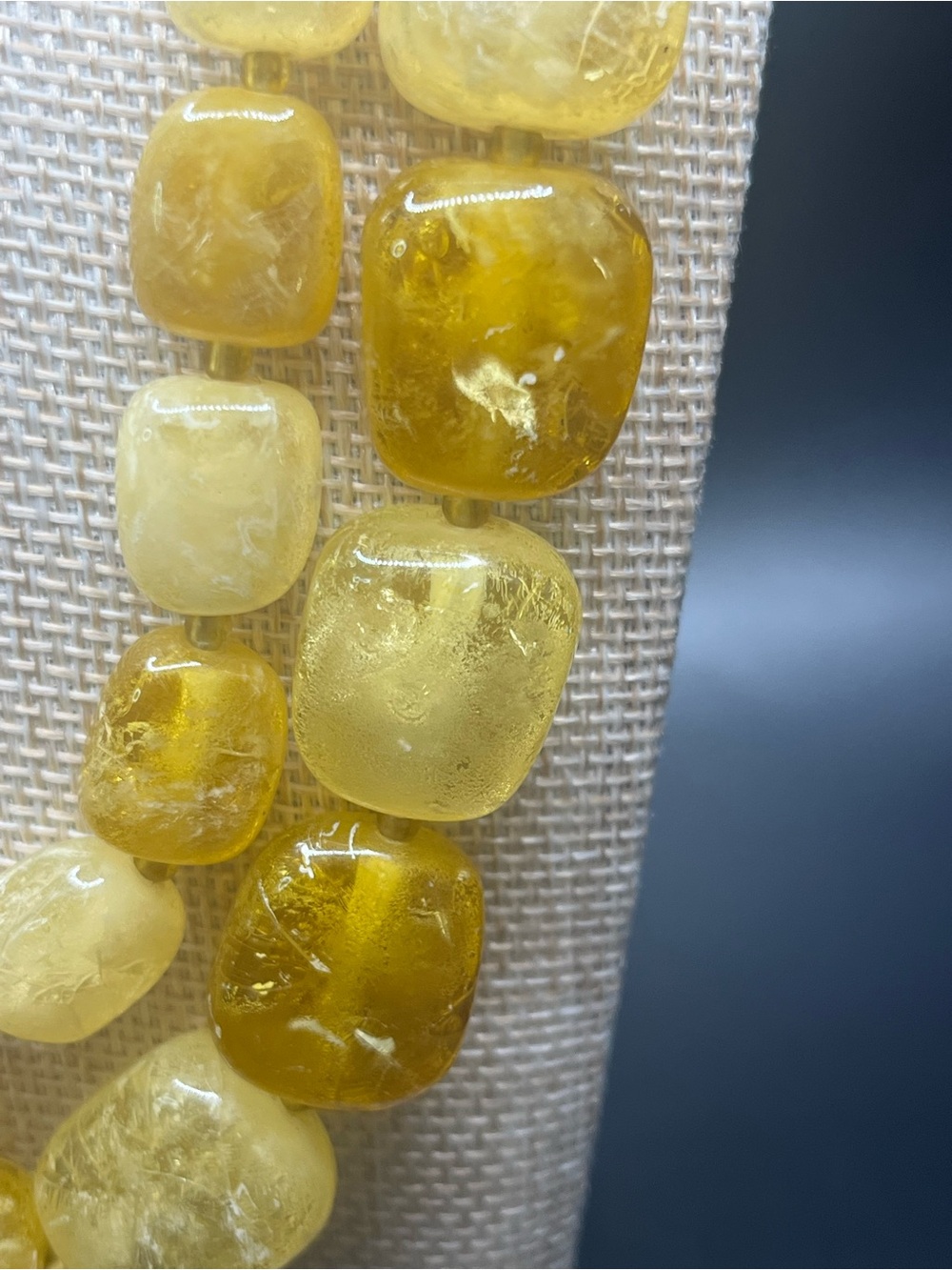 Vintage Hong Kong Honey Yellow Crackle Glass Double Strand statement necklace - Picture 6 of 6